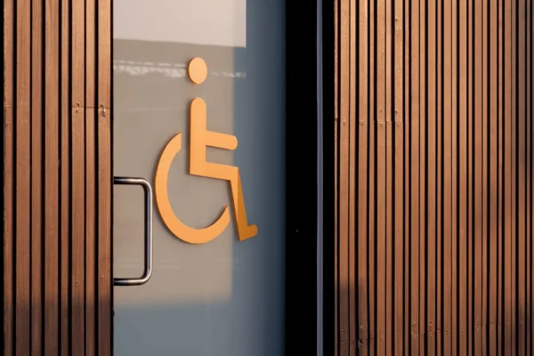 Accessible entrance marked with a wheelchair symbol.