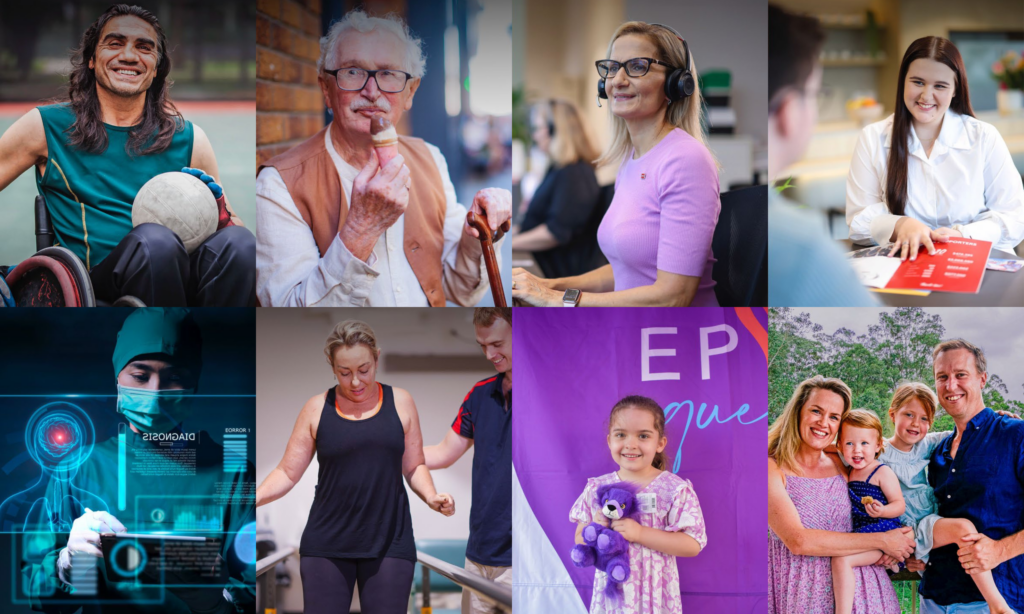 Collage of Queenslanders of different ages and backgrounds, including people with disability, families, health professionals and community members.
