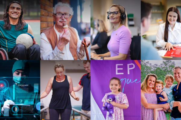 Collage of Queenslanders of different ages and backgrounds, including people with disability, families, health professionals and community members.